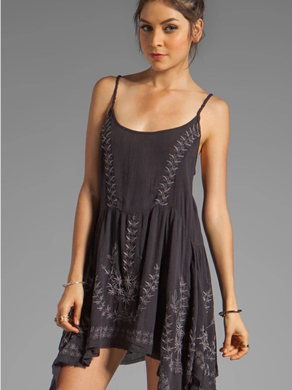 Free People Charcoal Textured Spaghetti Strap Top